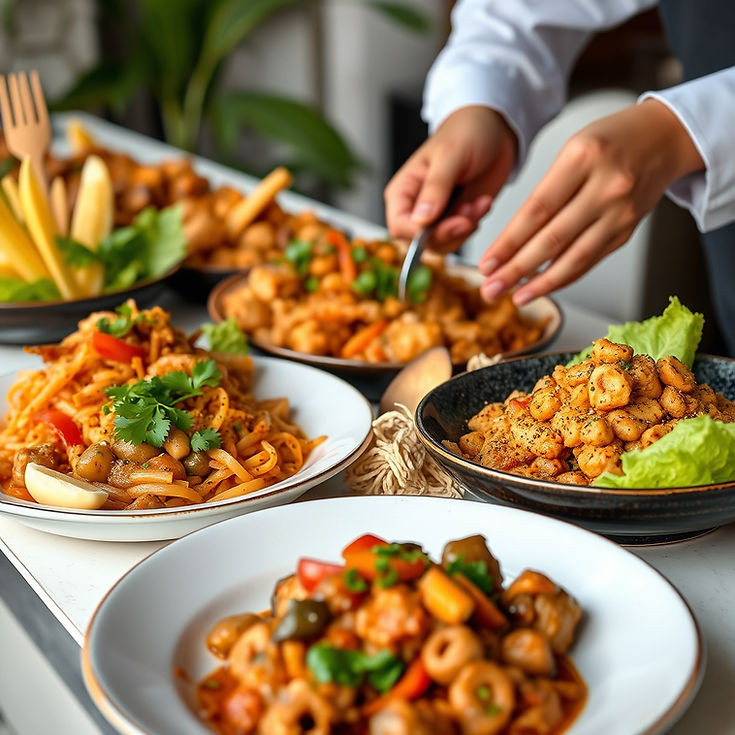 fusion food catering with Caribbean and latin roots with Asia and European services and pr