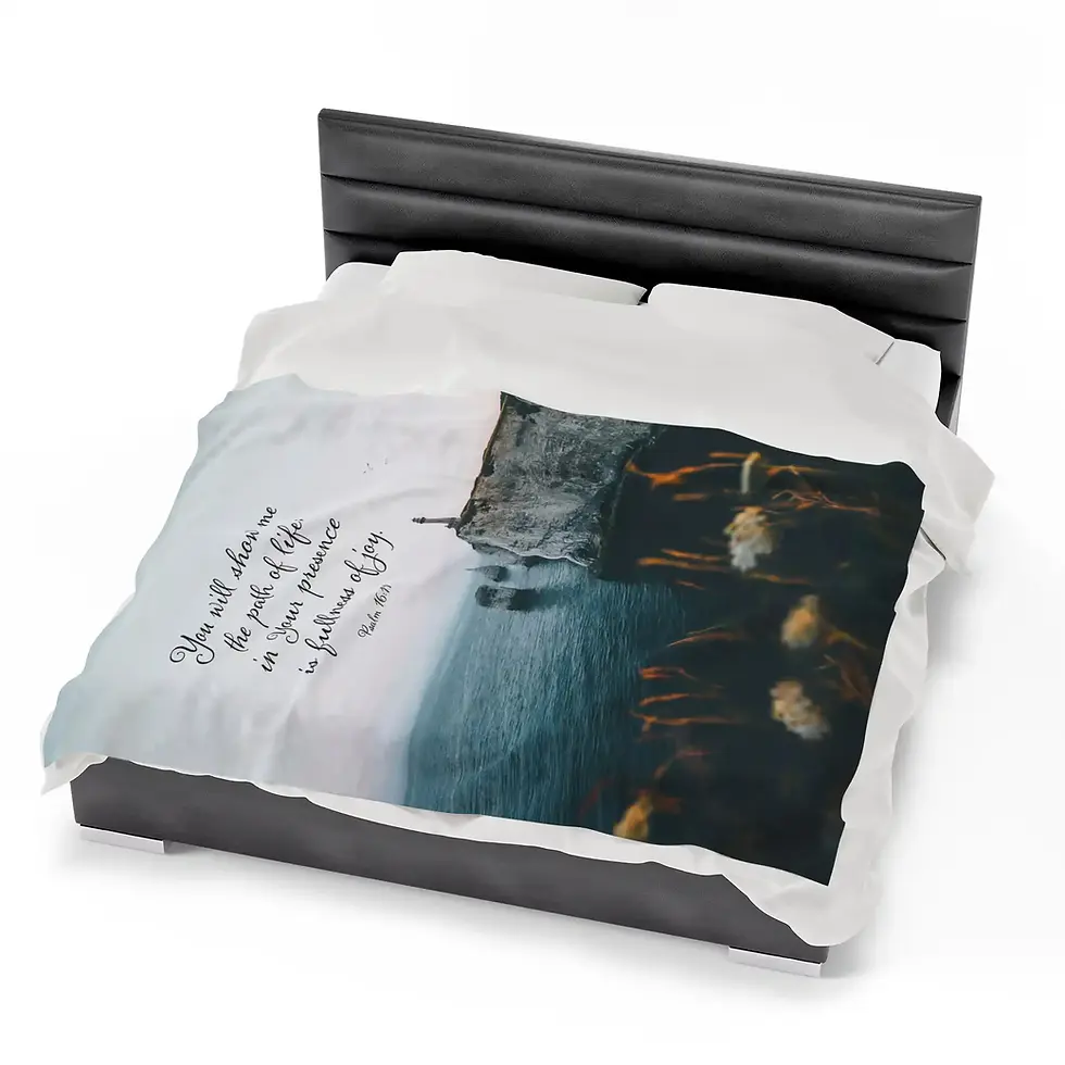 Thumbnail: Velveteen Plush Blanket - Cliff Lighthouse - Psalm 16:11