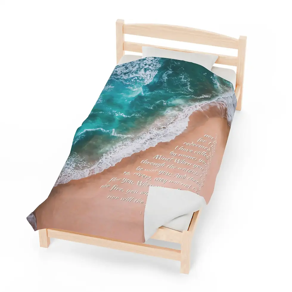 Thumbnail: Velveteen Plush Blanket - Deep Waters Ocean Beach - Isaiah 43:1-2