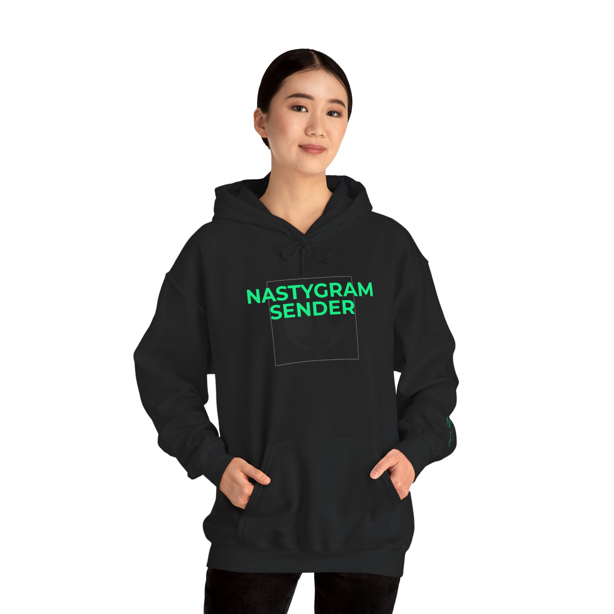 Nastygram Sender Hoodie — Retro Flame Neon Green Pullover