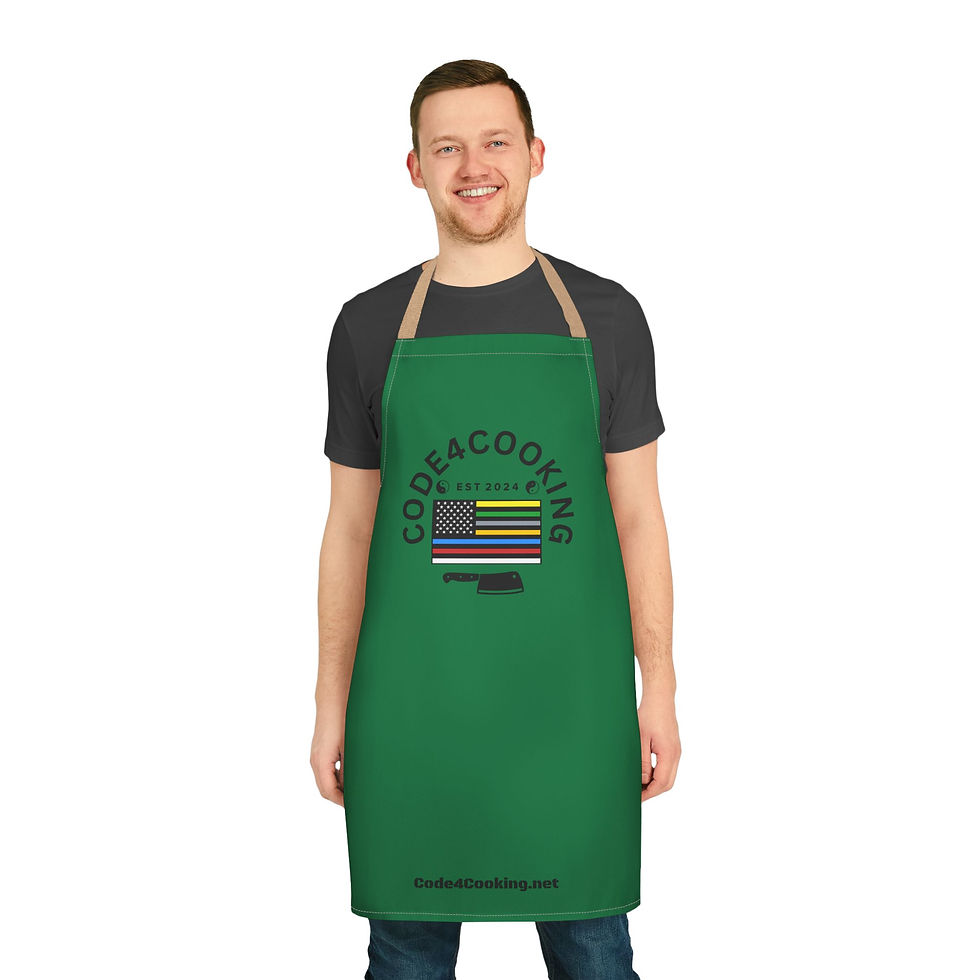 Thumbnail: Green Apron — "Code 4 Cooking" Chef Apron with Color-Strap Accent