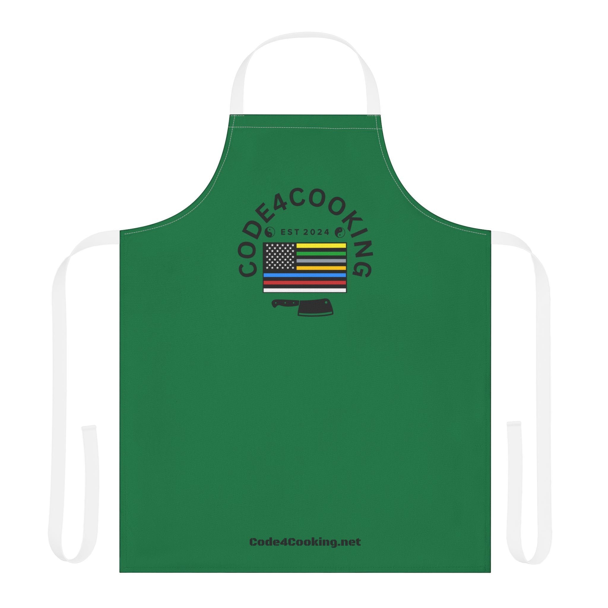 Green Apron — "Code 4 Cooking" Chef Apron with Color-Strap Accent