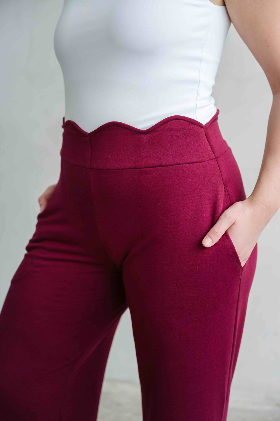 Thumbnail: burgundy lounge pant with scalloped waist