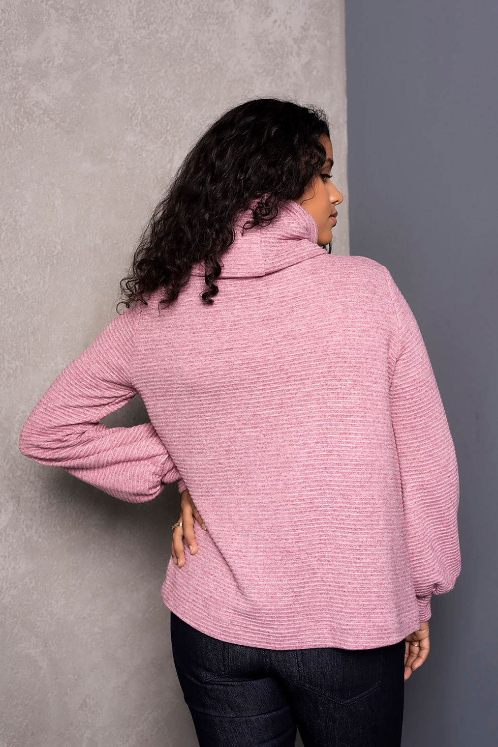 Thumbnail: dark pink turtleneck sweater