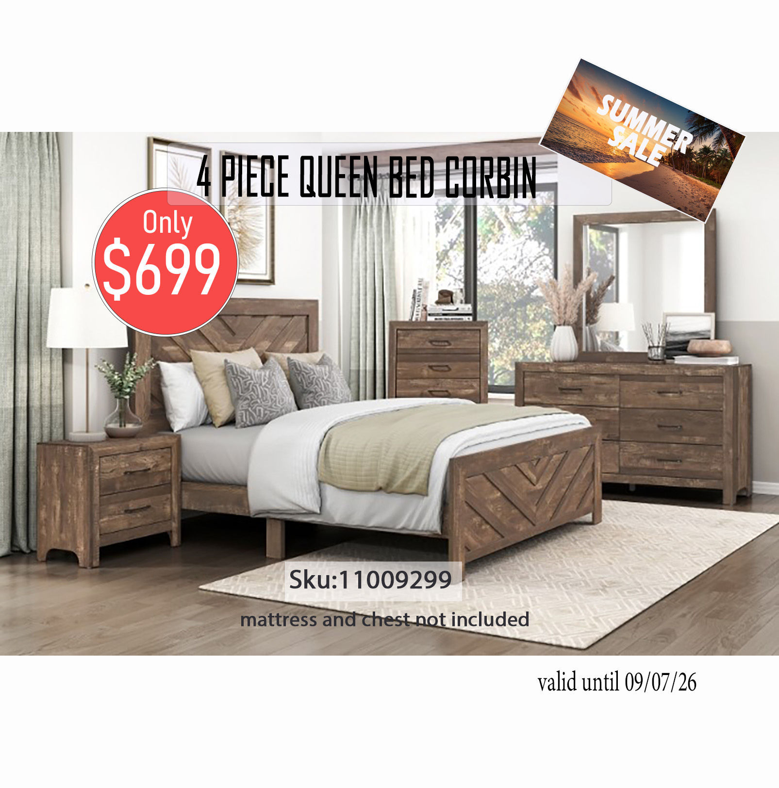 4 piece Queen bed Corbin