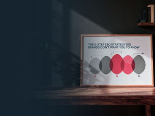 An image of a desk with a plant and a board with 5 oval devices intertwined showing the 5 steps to modern SEO