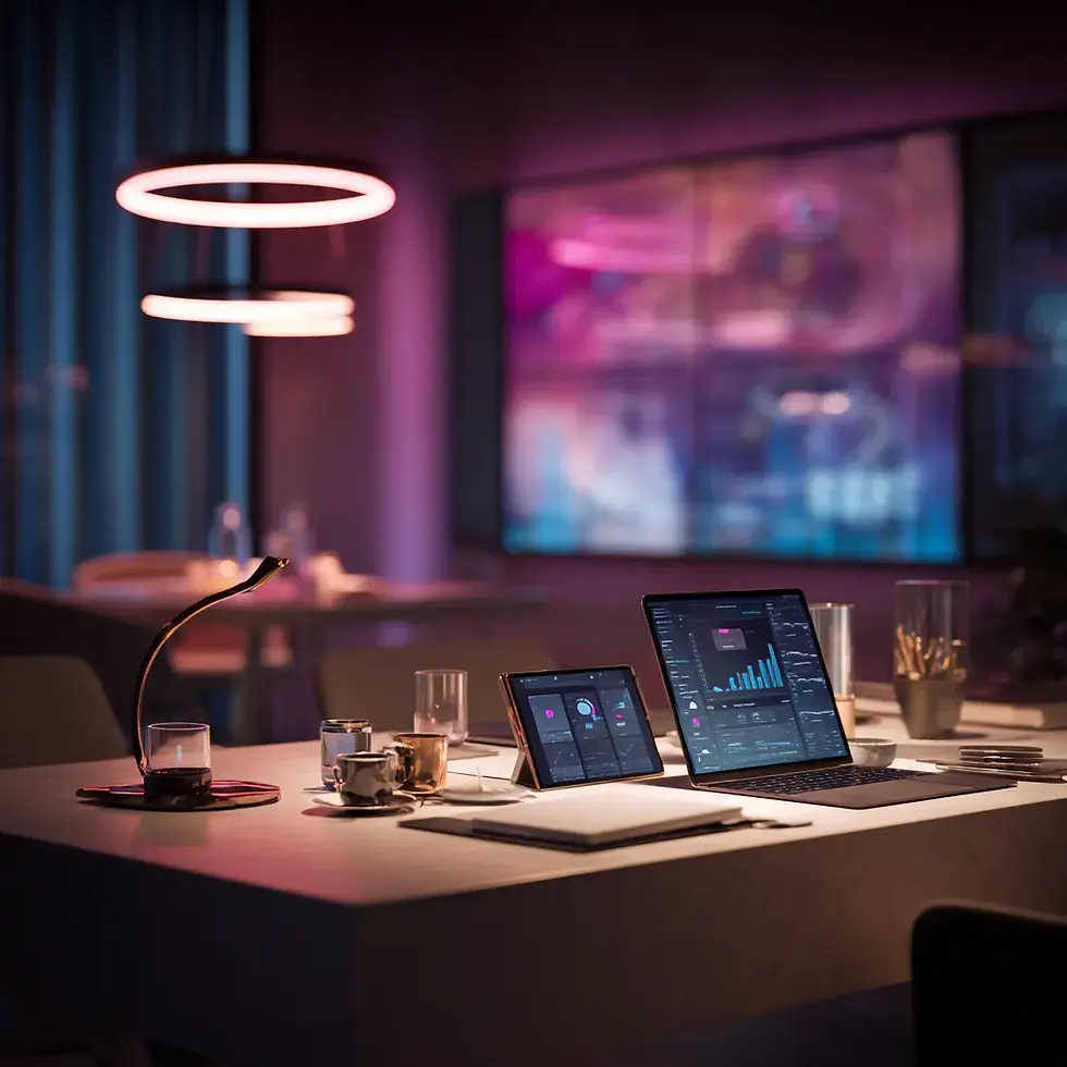 A business office with a large conference table 