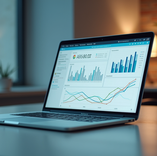 A laptop with conversion metrics/data trending upward