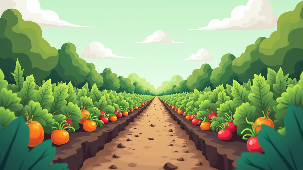 Eye-level view of community garden with fresh vegetables growing