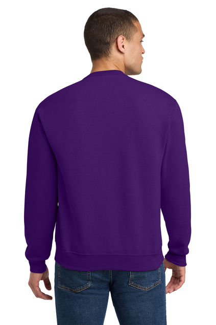 Man wearing purple sweatshirt from the back