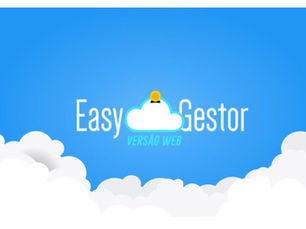 A imagem mostra um banner com o texto "Easy Géstor", que parece ser uma plataforma ou serviço de gerenciamento de dados. O banner é dividido em duas partes, com a parte superior apresentando uma imagem de nuvens e a parte inferior mostrando um logotipo de um computador. A palavra "Easy" está destacada em azul, enquanto o restante do texto é em preto. O fundo do banner é branco, com um design simples e moderno.
