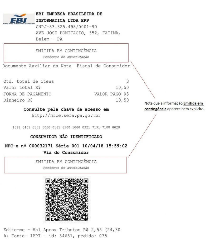 Nota NFC-e em contingência