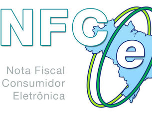 Logotipo oficial da NFC-e, a Nota Fiscal de Consumidor Eletrônica, com o mapa do Brasil e a sigla do documento fiscal.