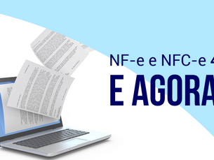 Imagem mostra um laptop aberto com uma página de documento aberta, e sobre ele há um texto que diz "NEEEENFCE-E 0.4 ΛΓΟΡΑ?". O fundo é azul claro e parece ser um banner ou um cartaz. A imagem tem um estilo gráfico e parece ser uma propaganda ou anúncio para o software Neeenfce-e, que é um aplicativo de leitura de documentos eletrônicos.