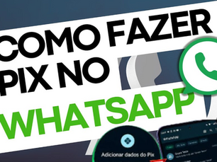 A imagem mostra uma mensagem com texto em inglês que diz "COMO FOZER NOSSO PIXO NÓS" e um ícone do WhatsApp, indicando que a imagem é sobre como usar o WhatsApp para fazer transações. Há também um ícone de uma pessoa com um telefone, sugerindo que a mensagem está relacionada a uso de um telefone para realizar operações financeiras no WhatsApp.