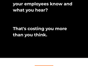 White text on black background that says, The Gap between what your employees know and what you hear? That's costing you more than you think. Orange and blue logo for Raquel Garzon is at the bottom of the image.