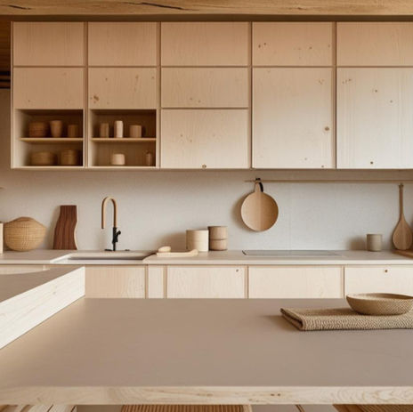 Moderna cocina minimalista de madera clara