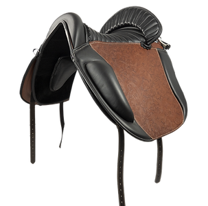 Hidalgo Sanlucar Spezial spanish leather tree saddle black with cognac tooling front obliq