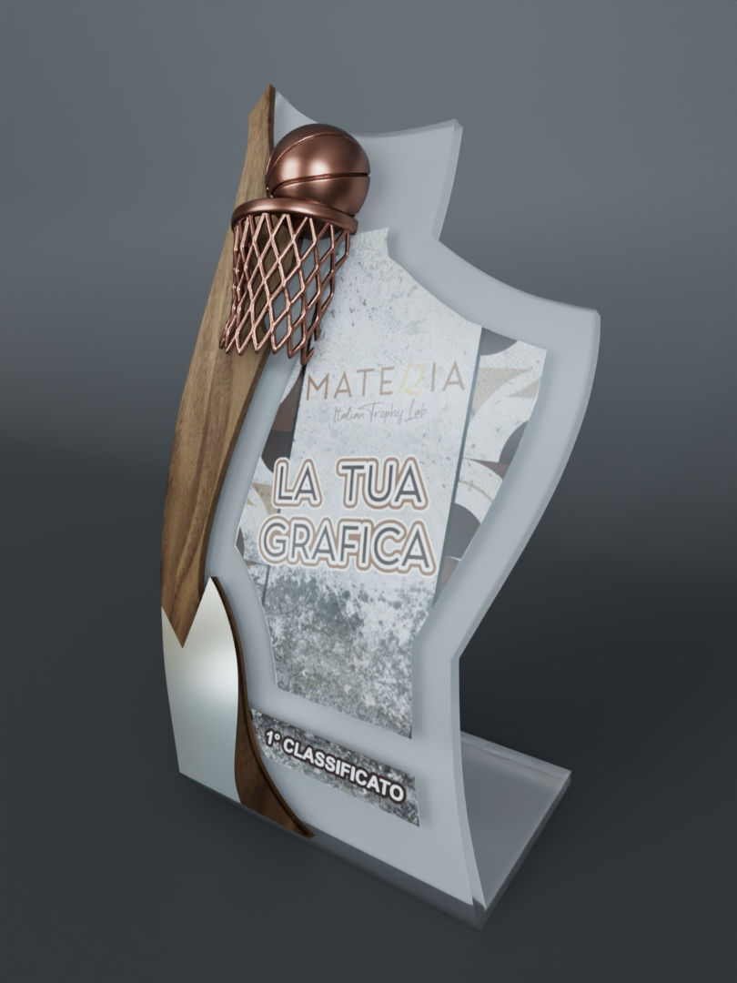 Miniatura: Profilo premio pallacanestro argento, combinazione di materiali sostenibili e artigianato - MATERIA