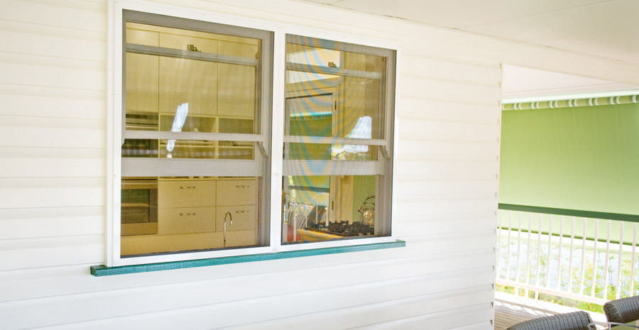 Prowler Proof Guardian Fall Prevention screen on second floor window of home in Brisbane. Chalmers Security Installations services Brisbane's western suburbs and all surrounds.