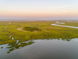 Aerial view of the marsh in Camden County, Georgia