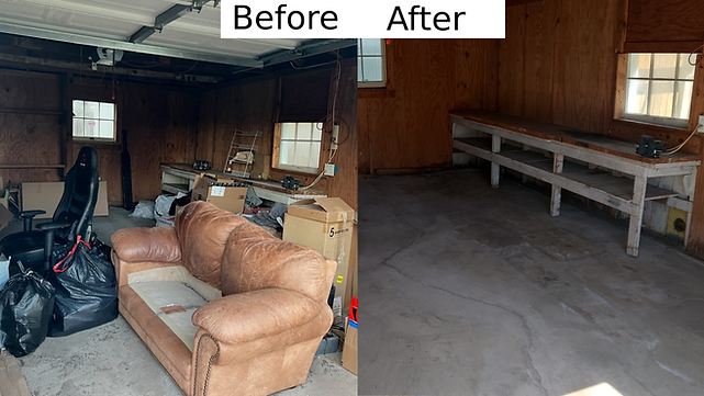 Before and After image of a garage cleanout in Denton, Texas