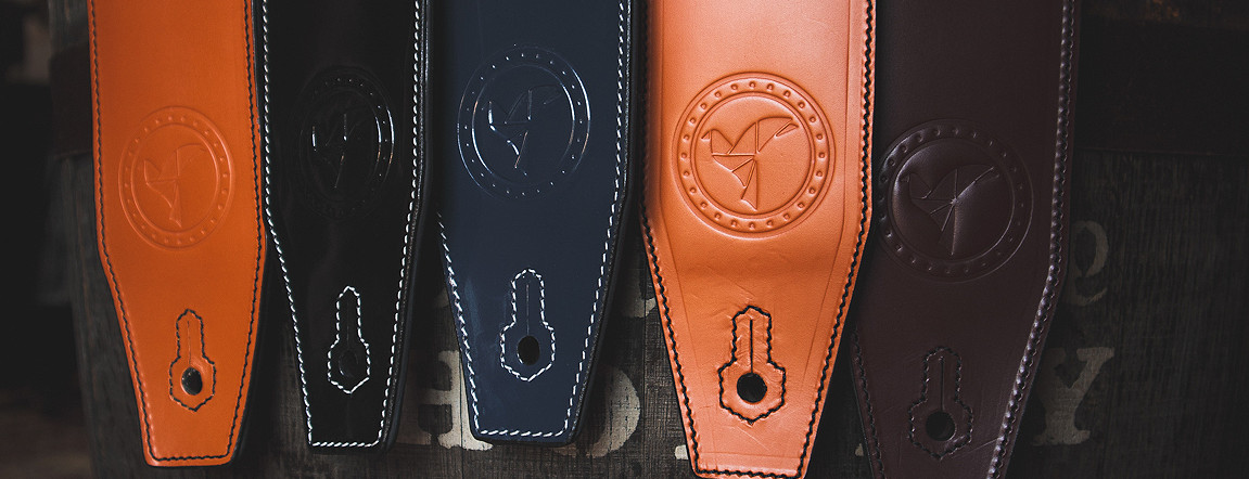 5 premium handmade Leather guitar straps in multiple colours