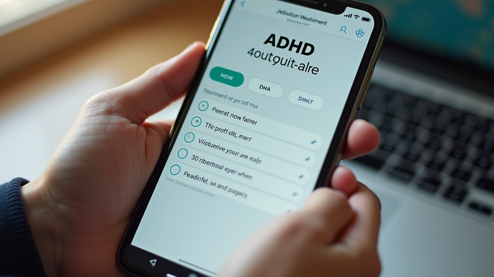 Close-up view of a smartphone screen showing ADHD assessment questions