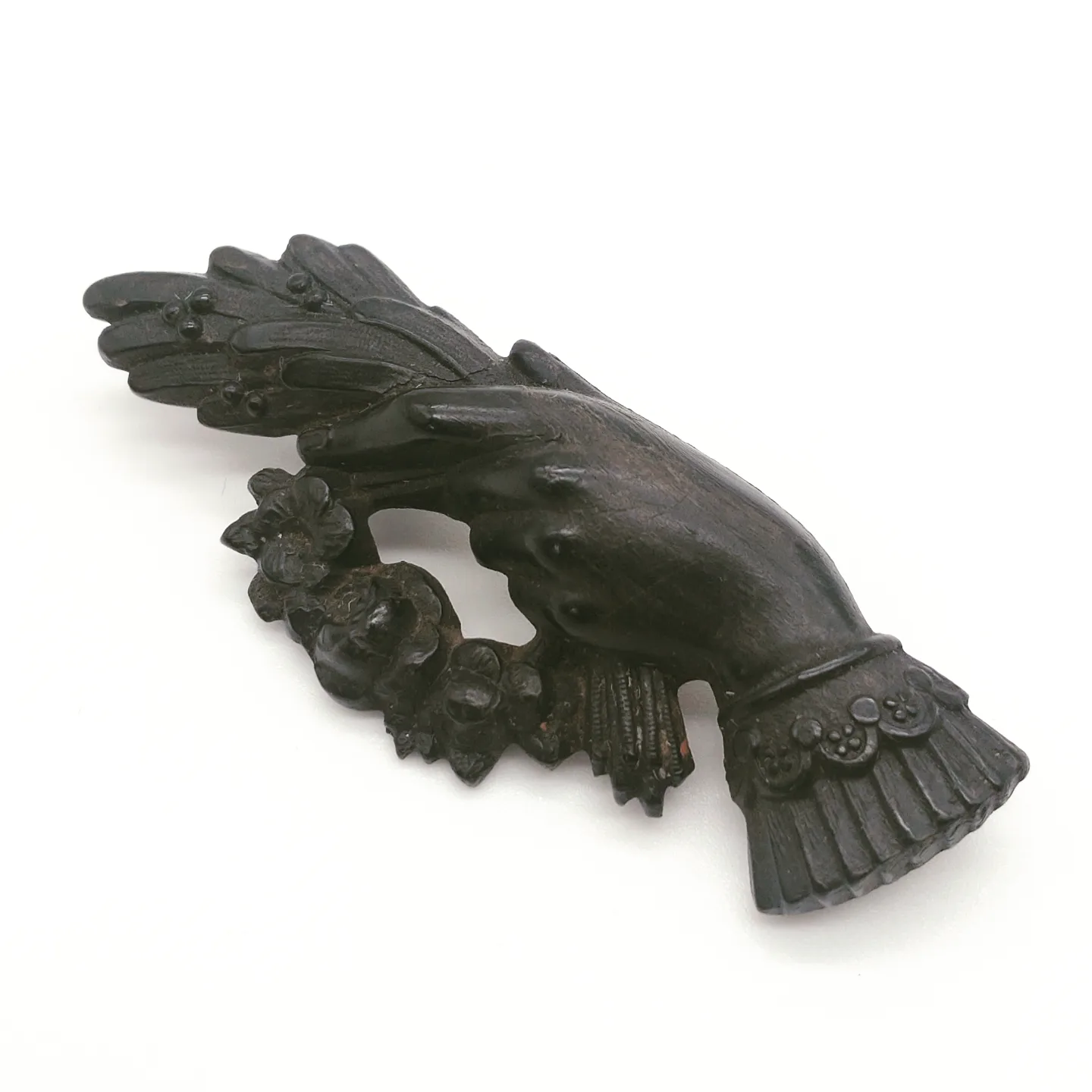 Victorian jet hand brooch