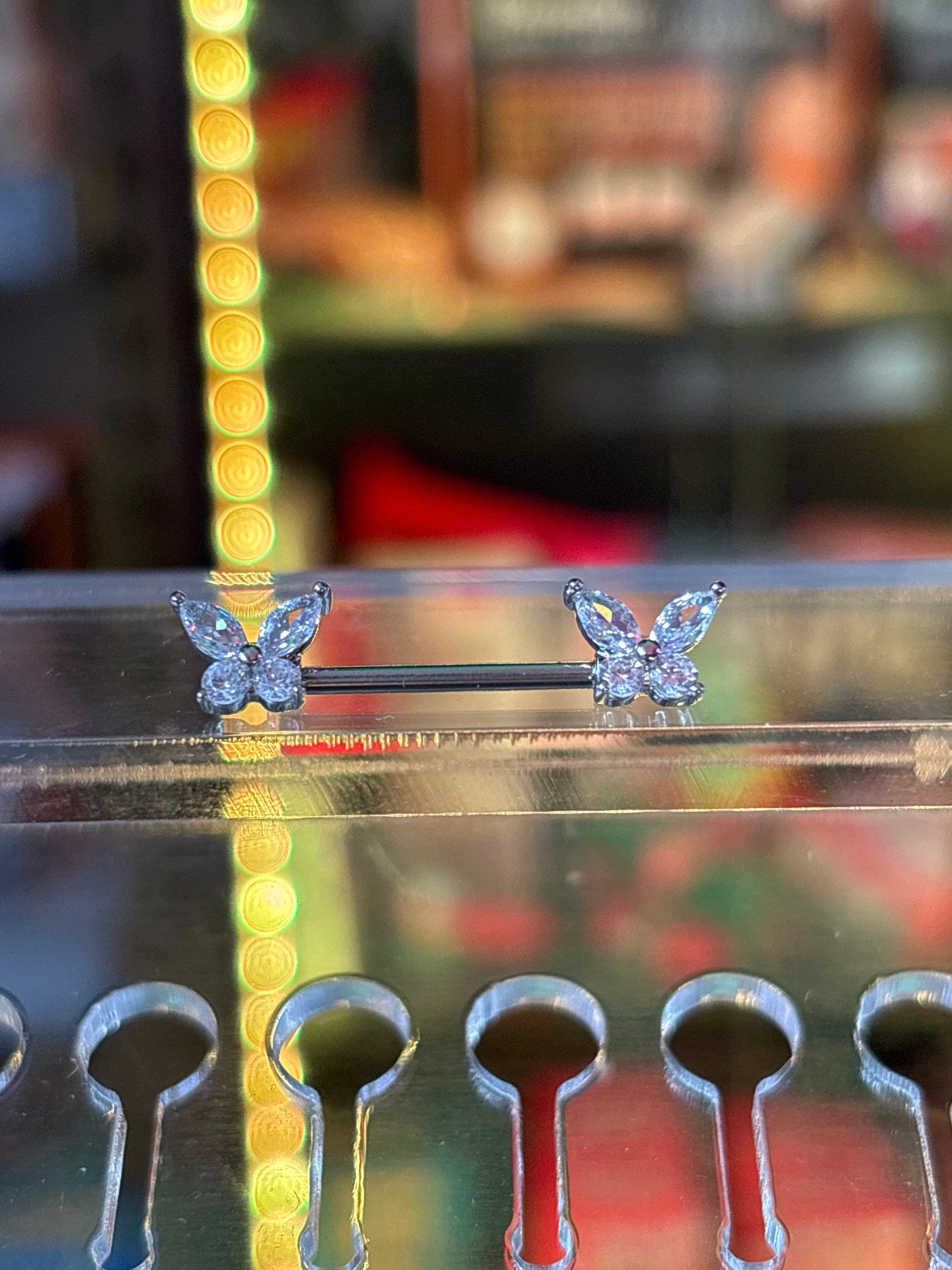 Surgical steel butterfly nipple bar