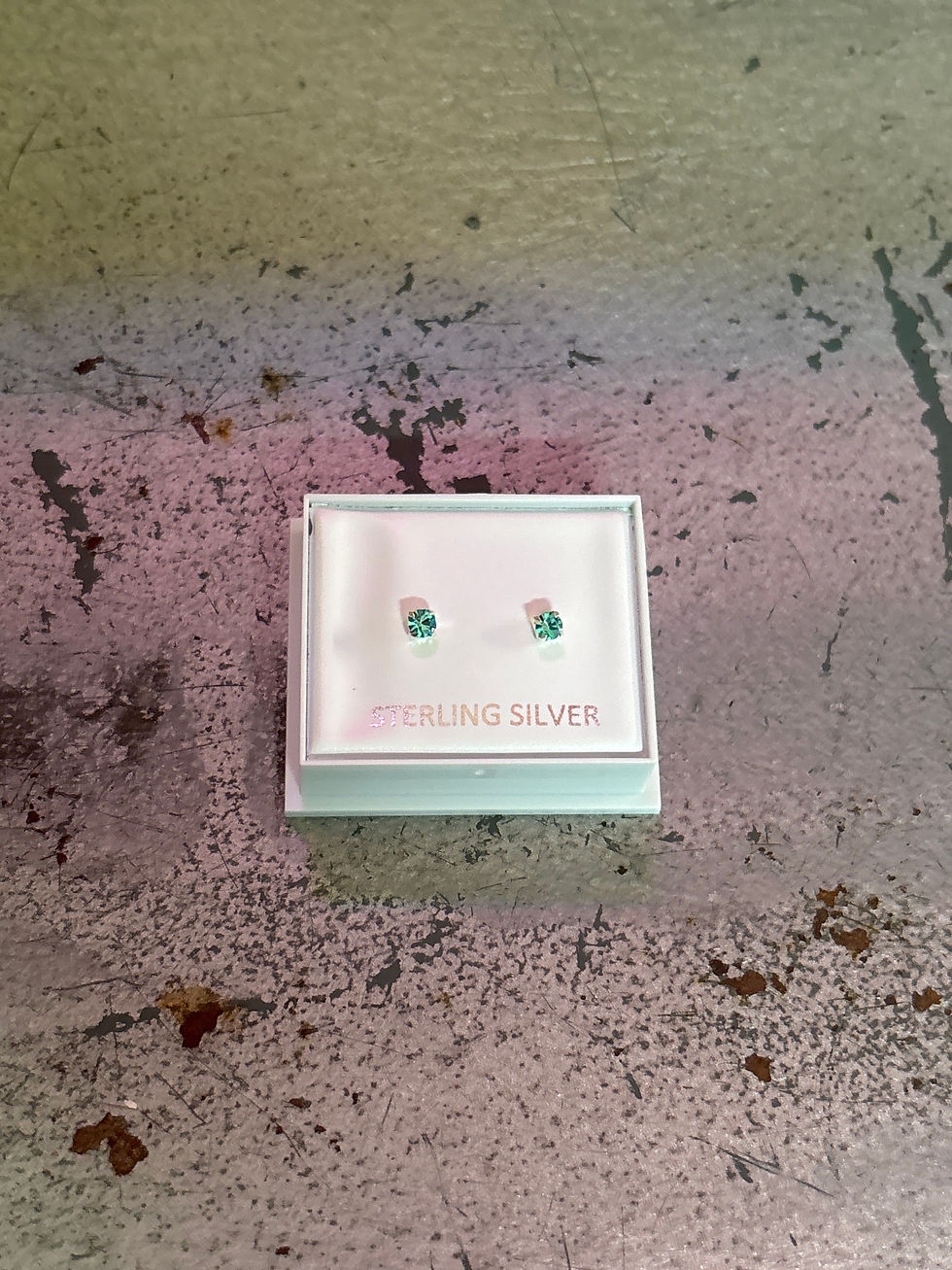 Thumbnail: Sterling silver coloured square gem earrings