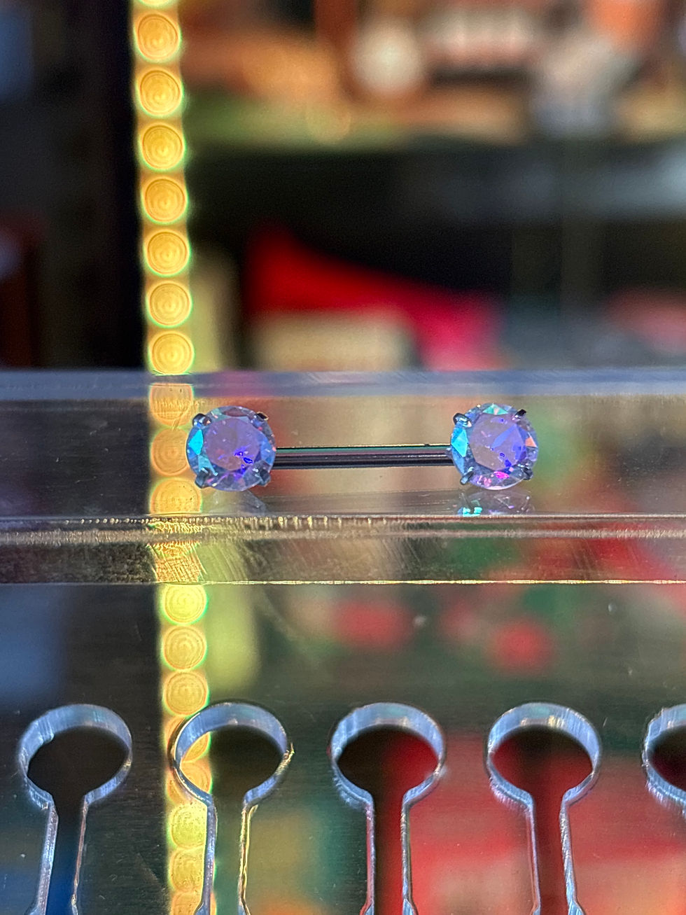 Thumbnail: Surgical steel gem nipple bar