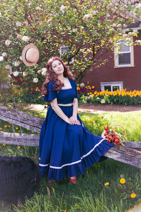 Spring navy blue dress with matching hairbow Size from Small to Large Accessories, shoes and wig upon demand Made by mysel