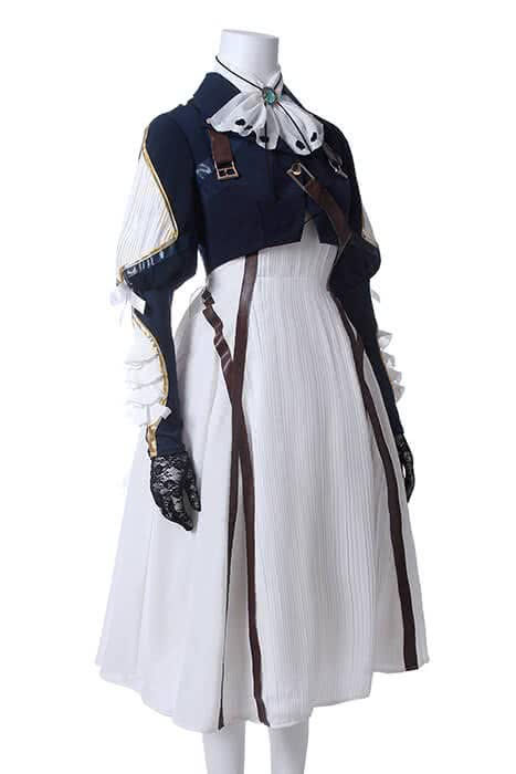 Cosplay costume for Violet Evergarden anime.  Contains of: - White dress - blue crop jacket - gloves - wig - suitcase  Pettic