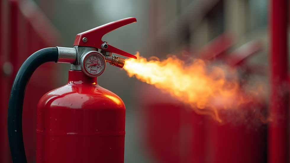 Close-up view of a fire extinguisher being used during a training session