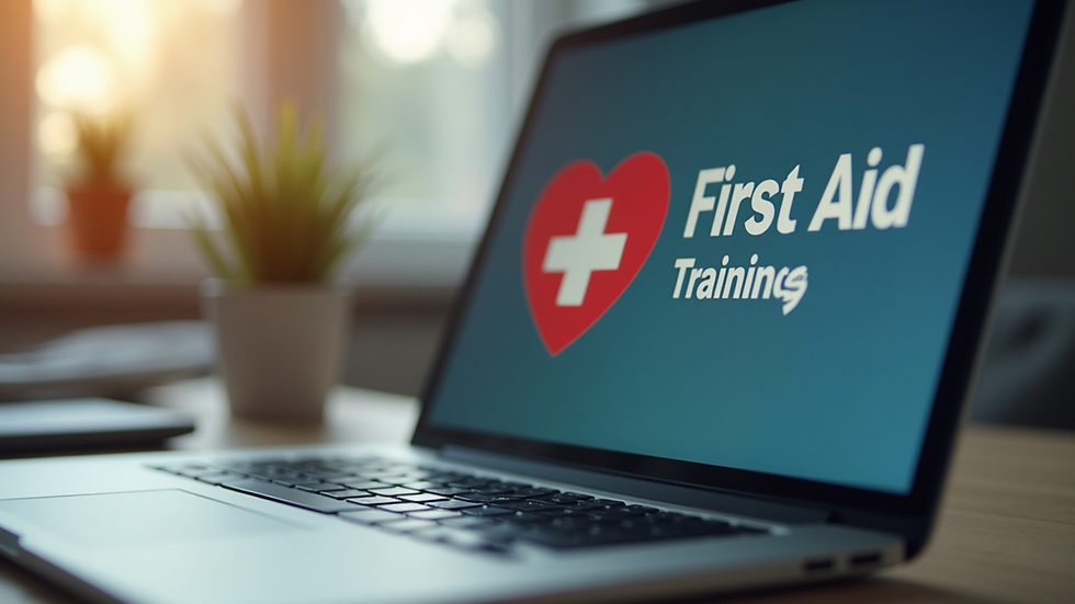 Close-up view of a laptop screen showing an online first aid training module