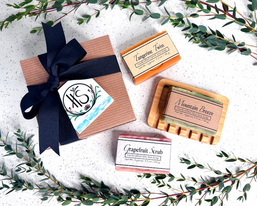 Gift Box of 3 Soaps Plus Dish - Customizable Gift of 3 Large Bars