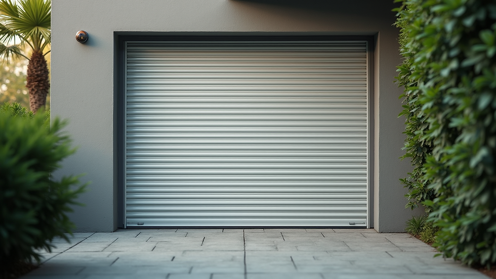 Close-up view of a well-maintained garage door with a shiny finish
