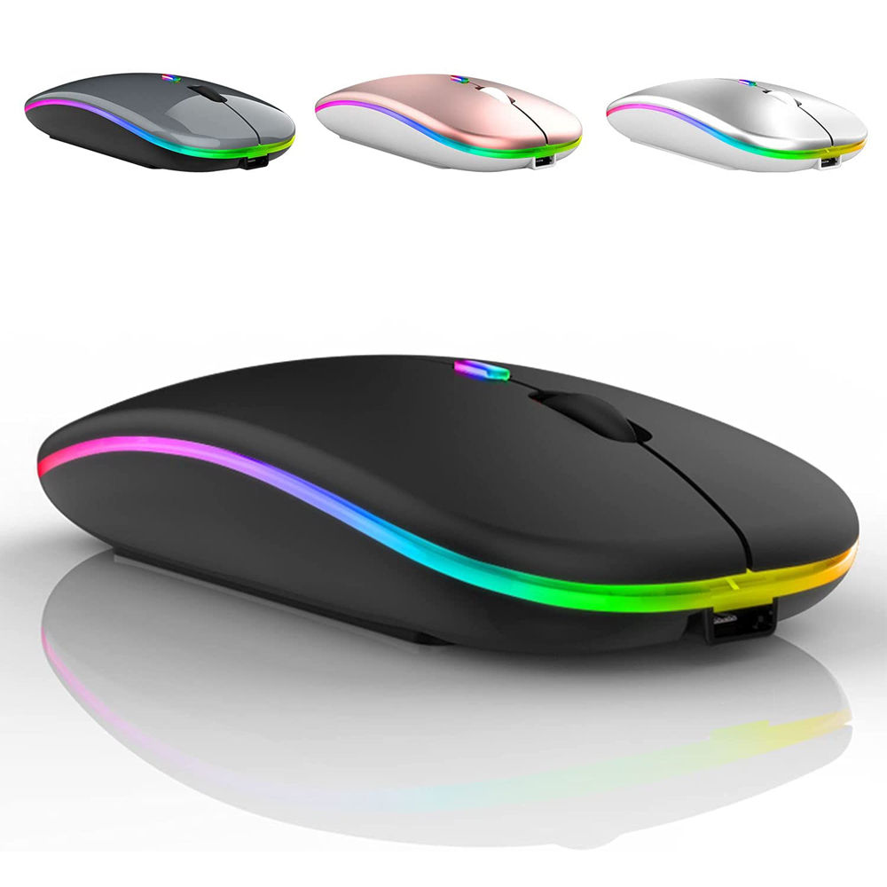 Mouse sem fio recarregável via USB com LED, Bluetooth e RGB – Silêncioso