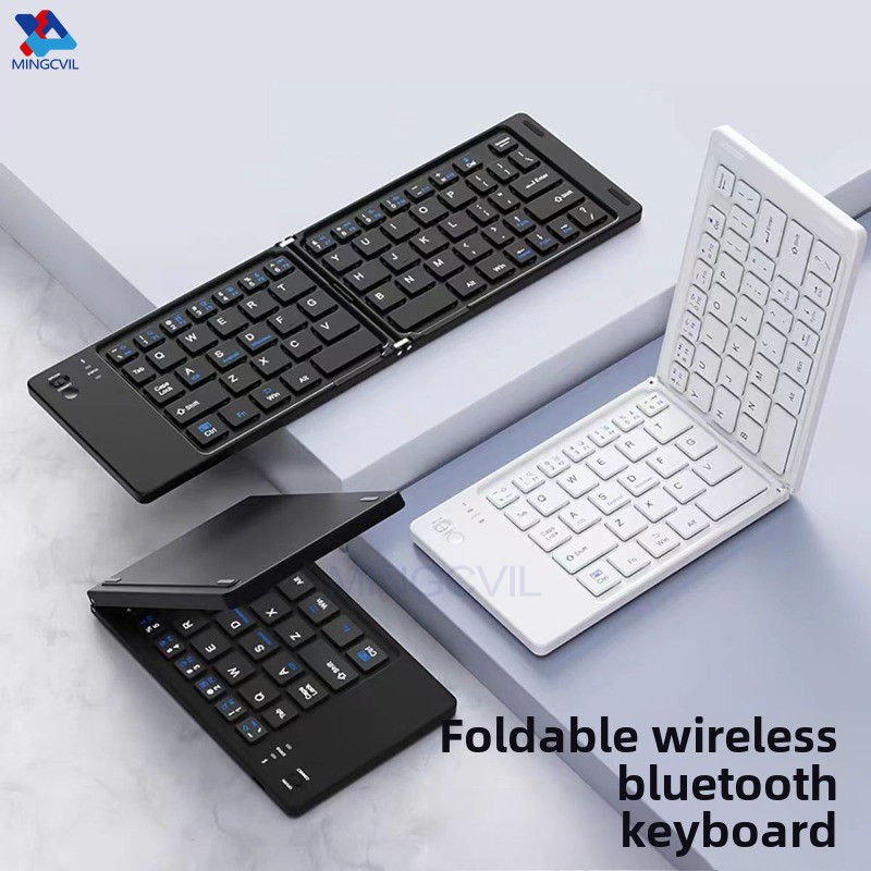 Teclado sem fio dobrável mini MINGCVIL, fino, portátil, Bluetooth, recarregável.