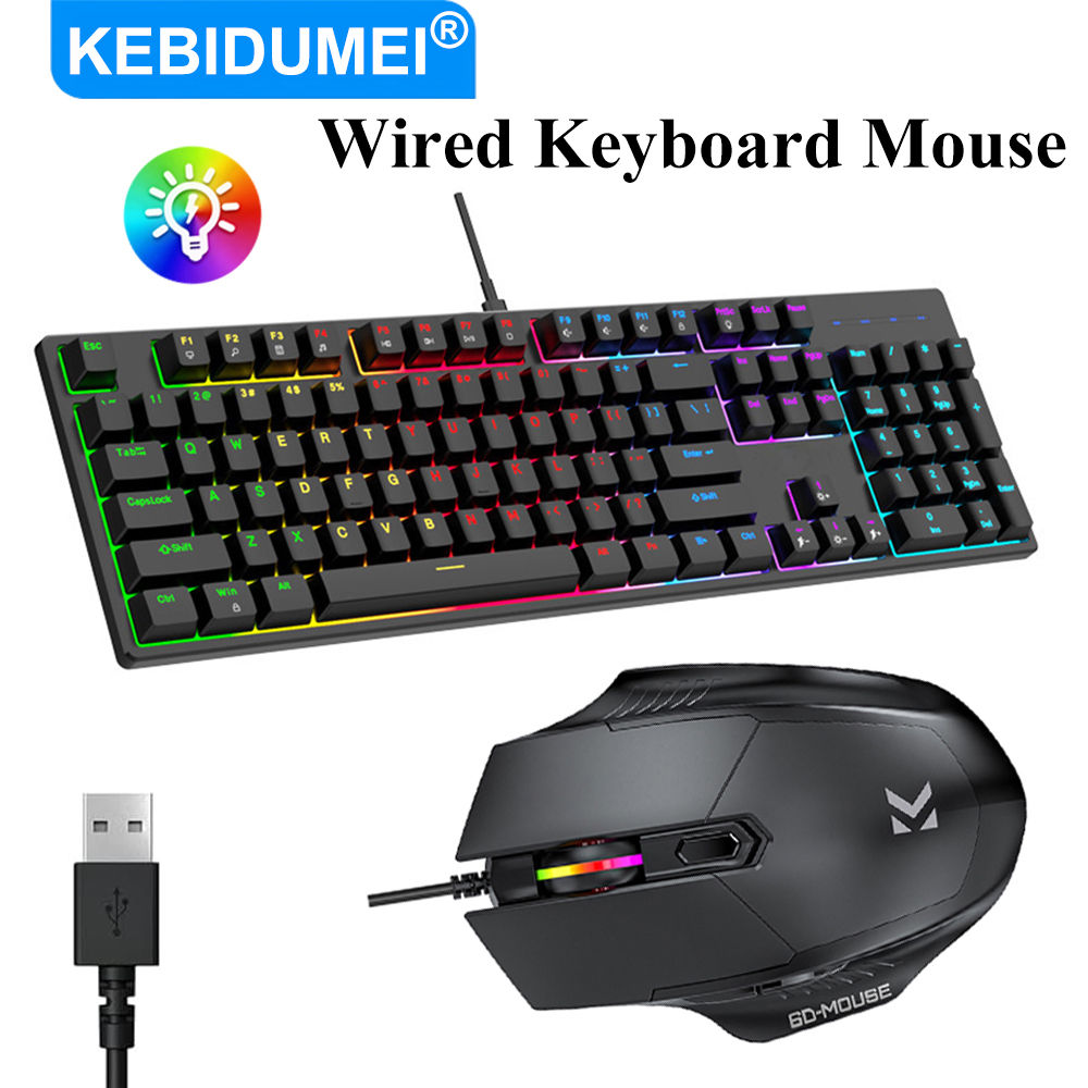 Teclado mecânico rgb kebidumei, teclado usb com fio para jogos, 104 teclas, tec