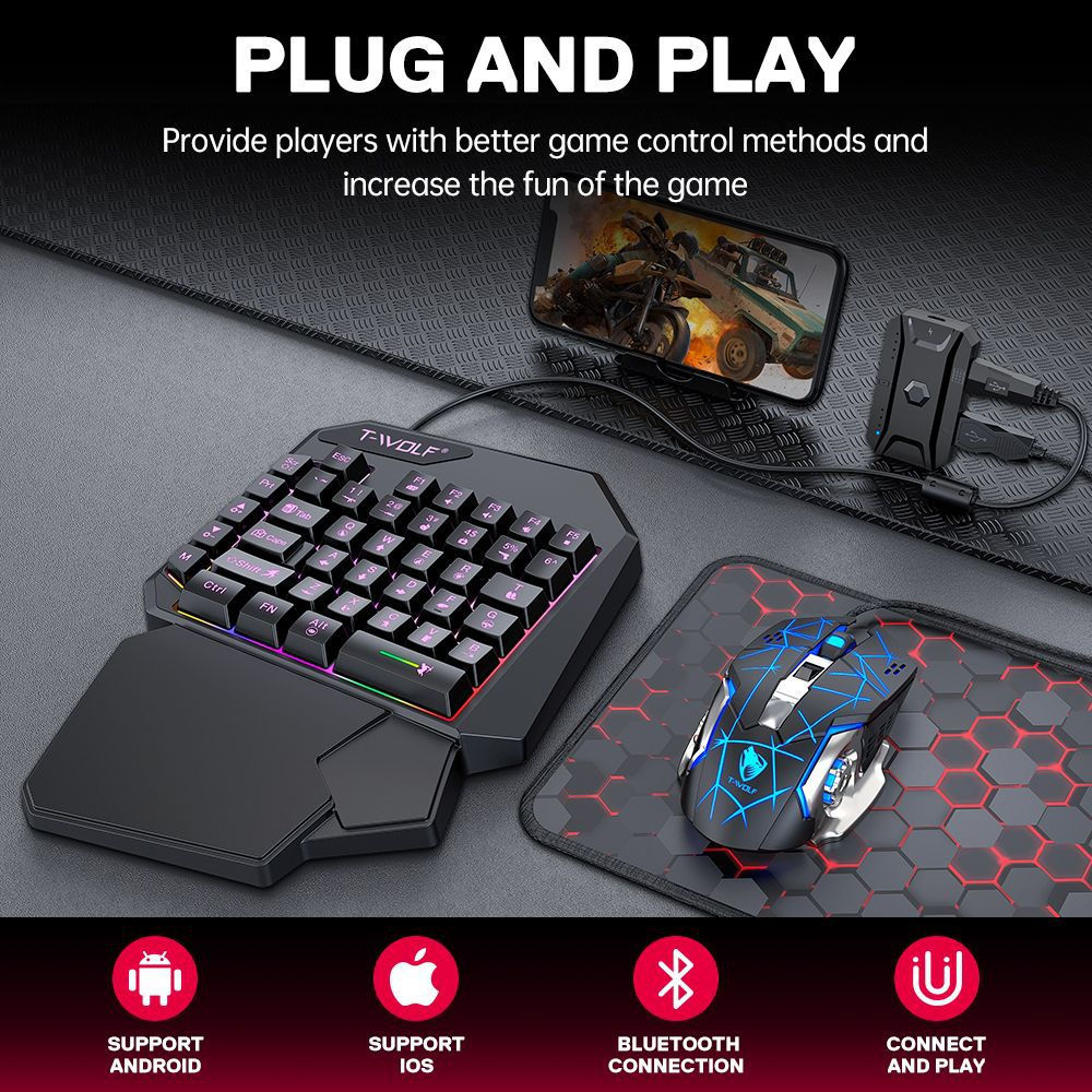 Kit Mobilador Gamer Kit Gaming Teclado Mouse Jogos para Celular Conversor 3 em 1