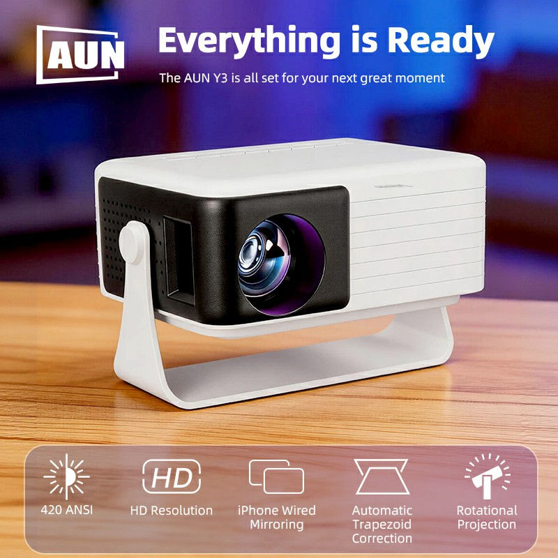 Miniatura: Projetor AUN Y3 Portátil para Home Theater, Mini Projetor de Vídeo 3D Smart TV