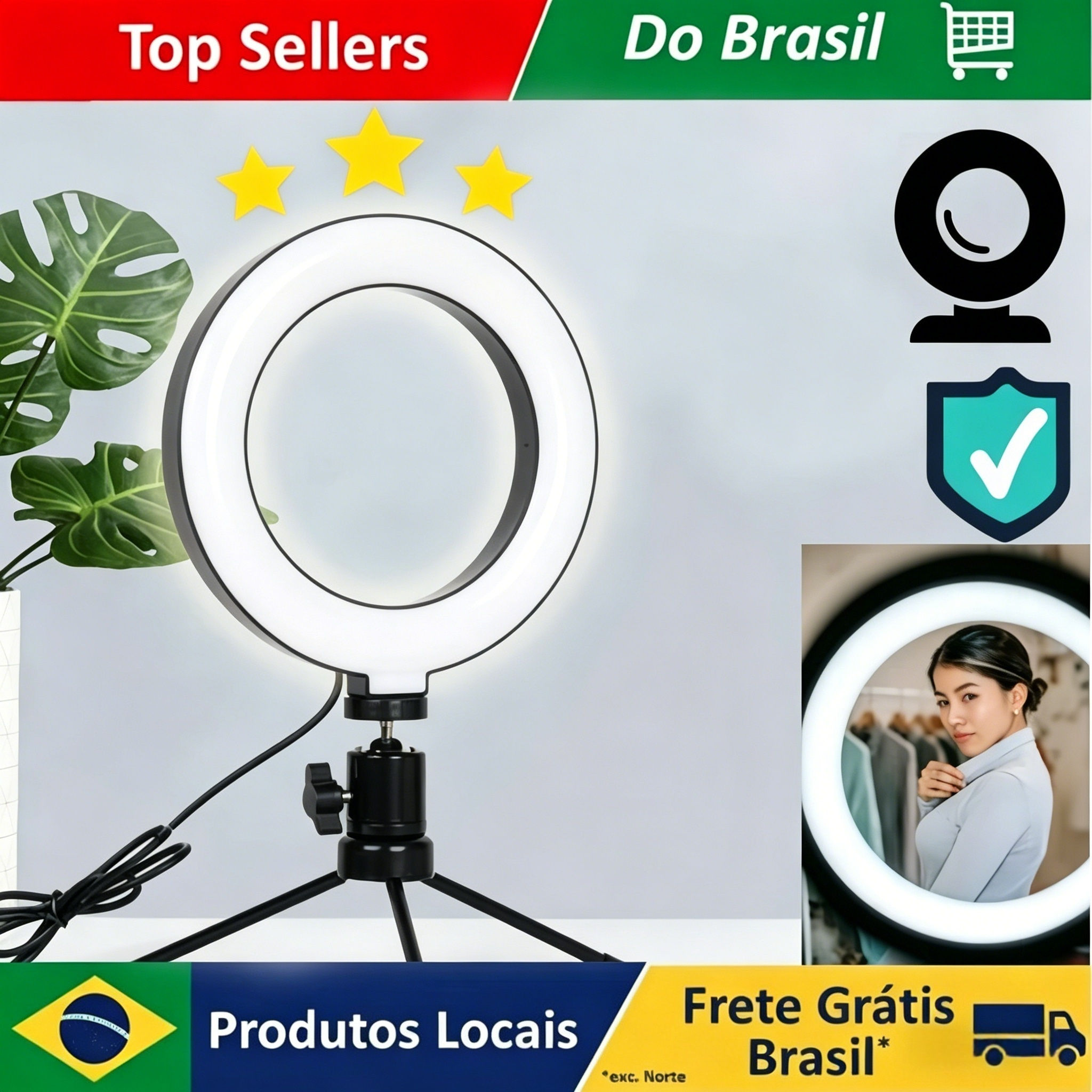 Luz de Anel para Mesa 16cm, LED Regulável com Tripé Ajustável e Interface USB