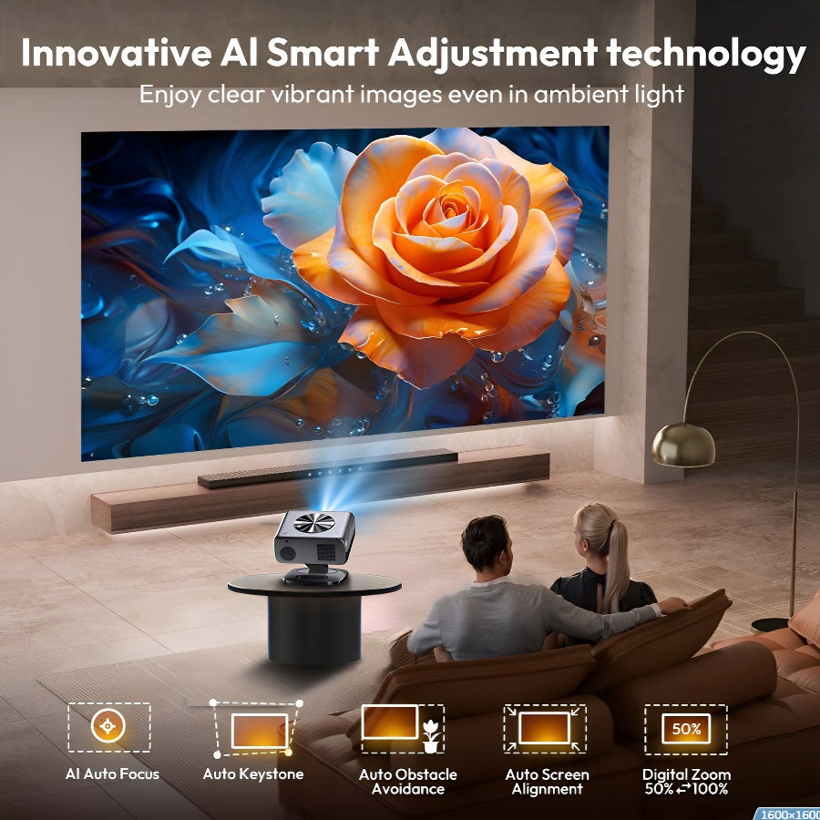 Miniatura: Projetor WiFi 4K XIWBSY 26000 Lumens com Foco Automático, Android TV, Home Theat