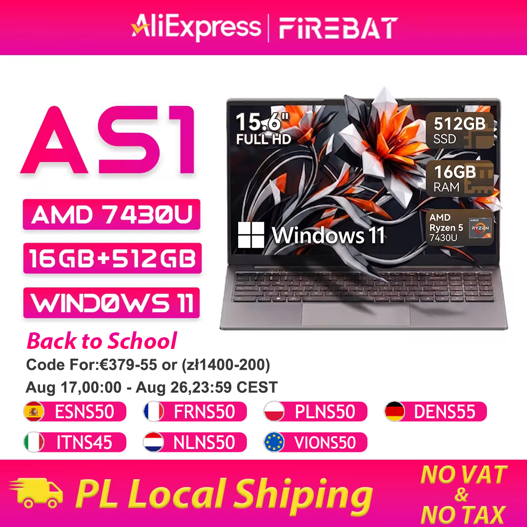 Notebook Firebat As1 AMD Ryzen 5 7430U, 16 GB DDR4 3200 MHz, SSD de 512 GB