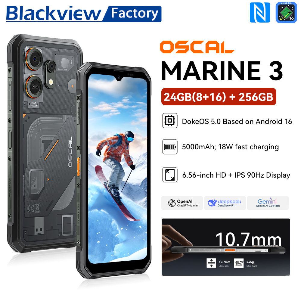 Smartphone robusto Blackview OSCAL Marine 3, versão global, Android 16, tela HD