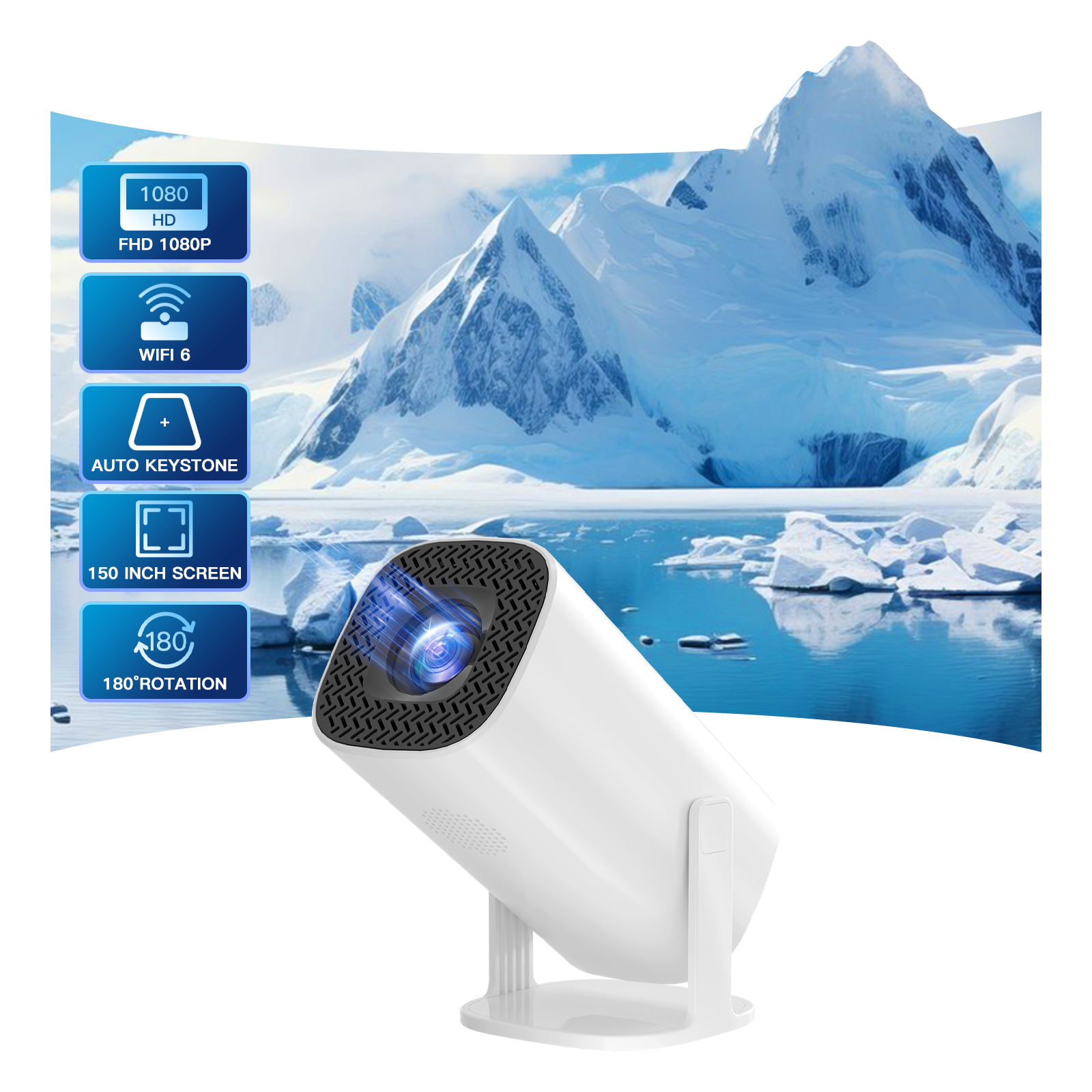 Mini Projetor Portátil Inteligente, Android 11, WiFi 6, Bluetooth, 2.4g, 5.8g