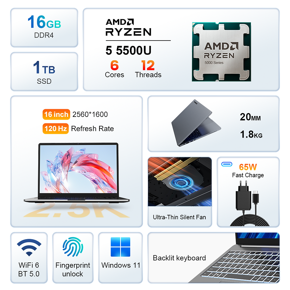 Miniatura: Notebook Ninkear A15 Pro, 16GB, 1TB, AMD Ryzen 5, tela de 16 polegadas