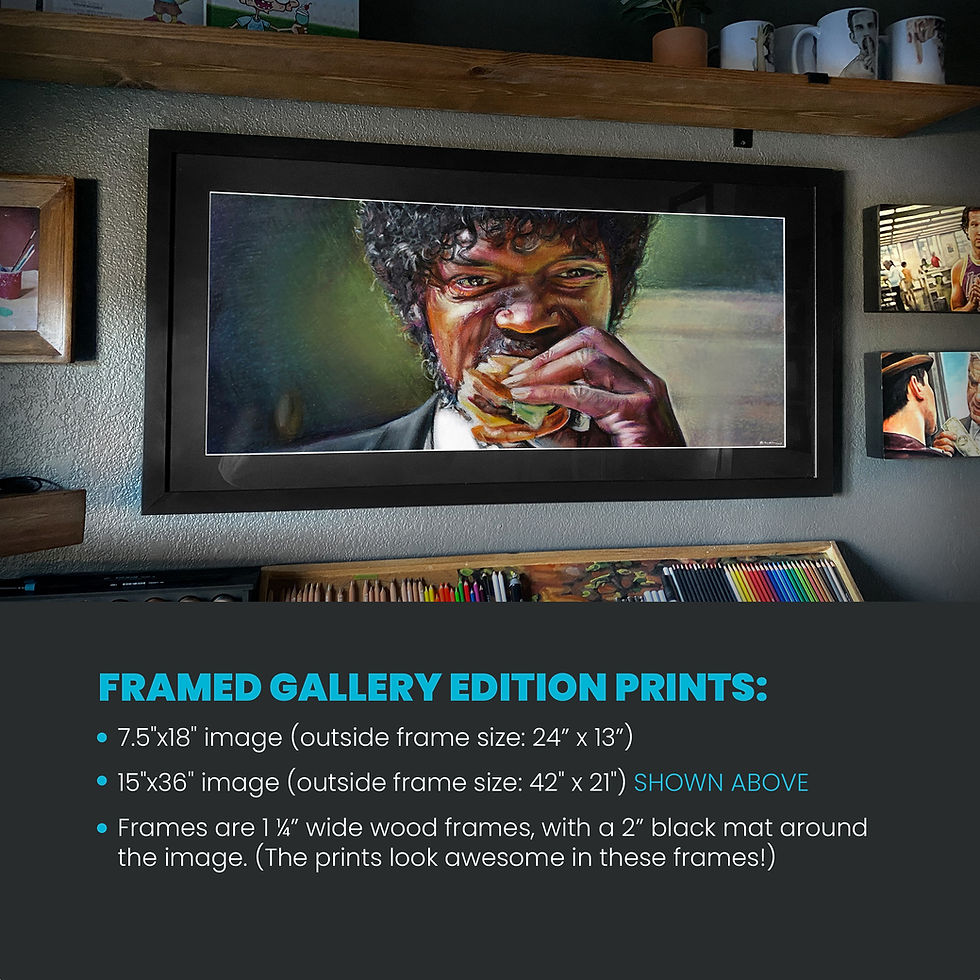 Thumbnail: Quentin Tarantino Pulp Fiction Samuel L Jackson as Jules eating Big Kahuna Burger Wall Art and Mug for Film Buff